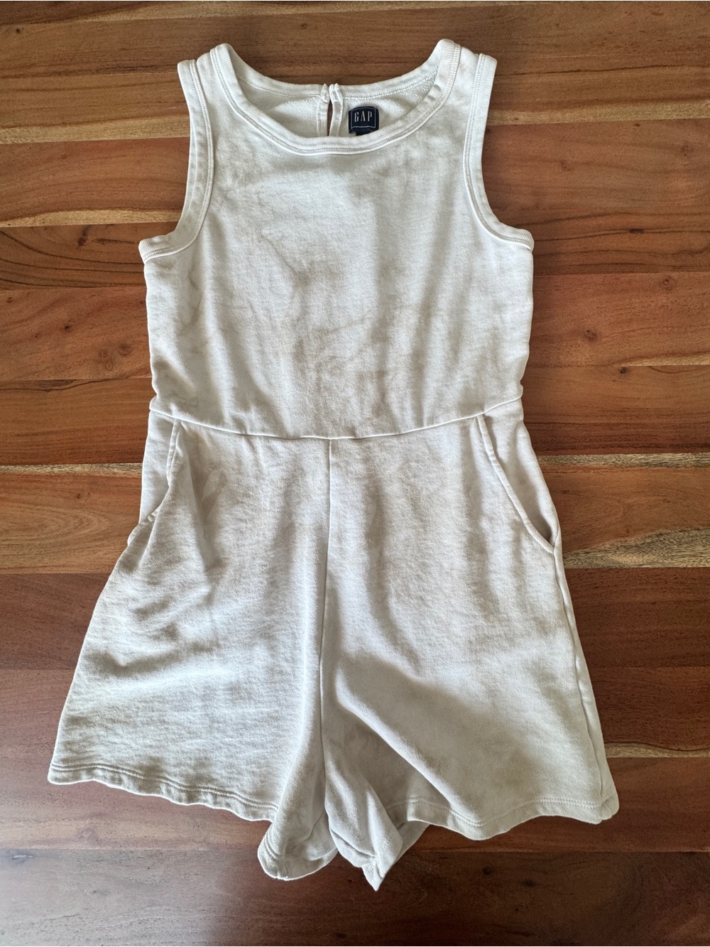 Gap Vintage Soft Cotton Tie Dye Romper Neutral Ivory Pockets XS - Picture 5 of 12
